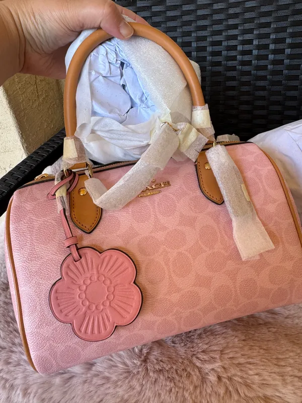 Coach Rowan Satchel Bag Signature Canvas With Charms Gold/Powder Pink CEA18 NWT - Image 11