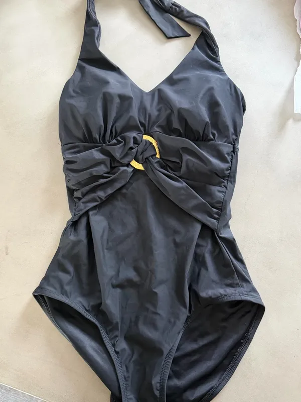 NEW SPANX Black One Piece Swimsuit Size 8 Ruched Halter Tummy Control Slimming - Image 3