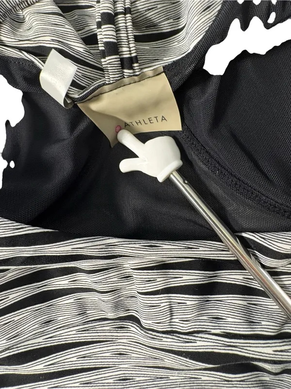 Athleta Ariel Venice Swim Dress Medium Black White Stripe Racerback UPF 50+ - Image 9