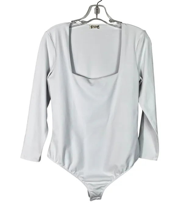 Truth or Square Solid White Fitted Long Sleeve Square Neck Bodysuit - Image 2