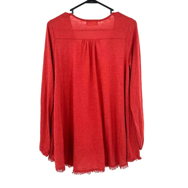 Altar'd State size Medium long sleeve‎ shirt top blouse red v neck crochet hem - Image 2