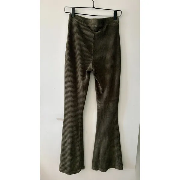 AERIE Groove-On Rib Olive Green Velour High Waist Flare Pants Womens Small - Image 4