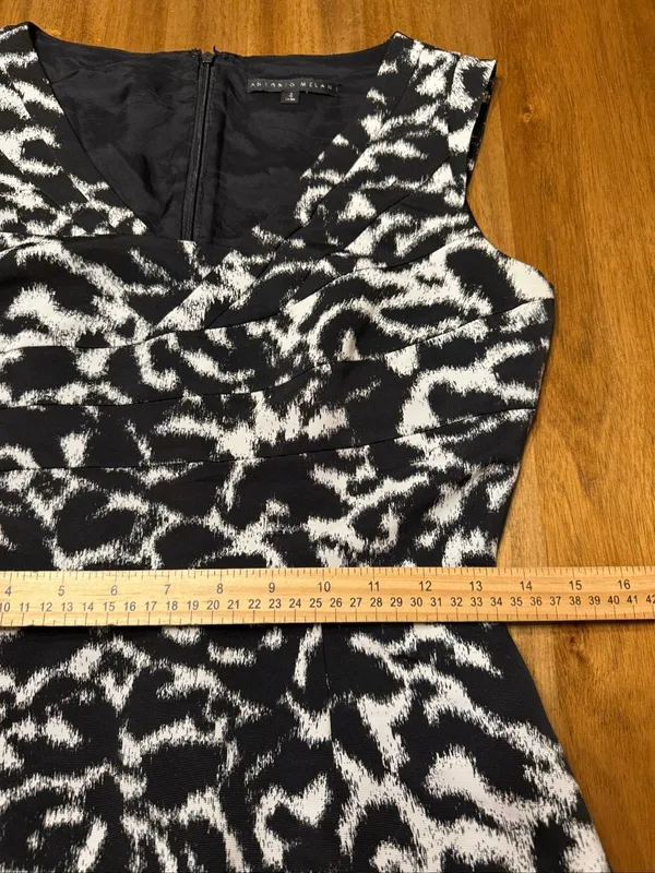 Antonio Melani Empire Waist Sheath Dress Size 2 Black White Print - Image 8