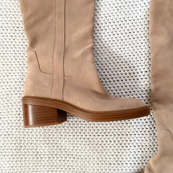 Dolce Vita Beige Suede Illora Knee High Heeled Pull On Knee High Boots 6 Sample - Image 5