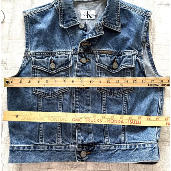 VTG Calvin Klein Denim Cropped Vest USA Made Retro 90s Downtown Indie Jean Top M - Image 7