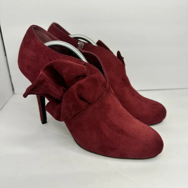 Call it Spring Womens size 9 Vegan Suede Heel Booties Ruffle Shoes Red 4 inch - Image 12