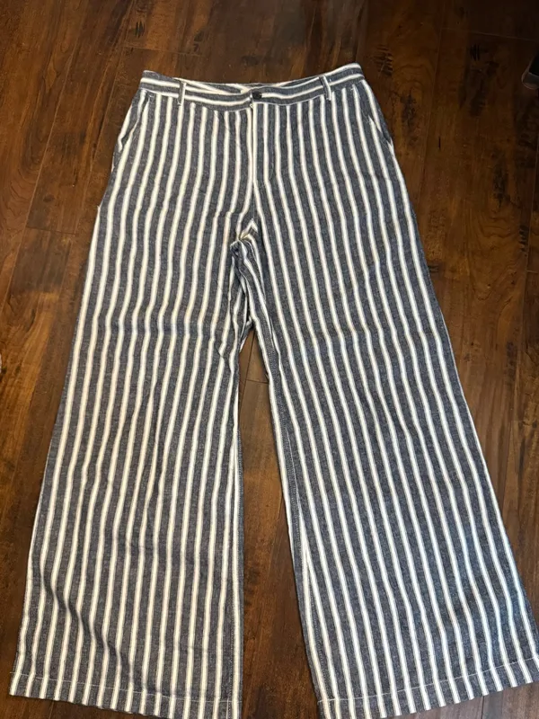 Madewell Zoe Relaxed Wide Pants Linen Blend in Navy White Stripe Size 6 - Image 3