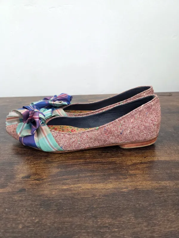 Mere Ballet Flat Shoe Bows Tweed Colorful Ecentric Artsy Fun Statement Size 9 - Image 2