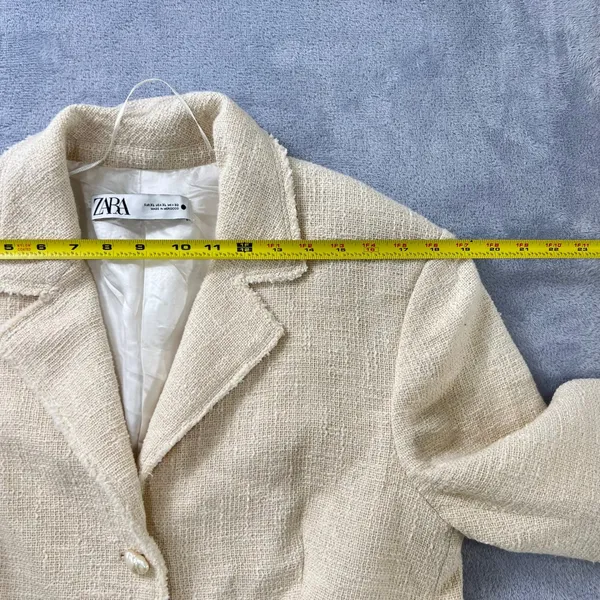 ZARA Textured‎ Cotton Tweed Blazer Jacket Ecru Cream Ivory XL Fully Lined Boho - Image 10