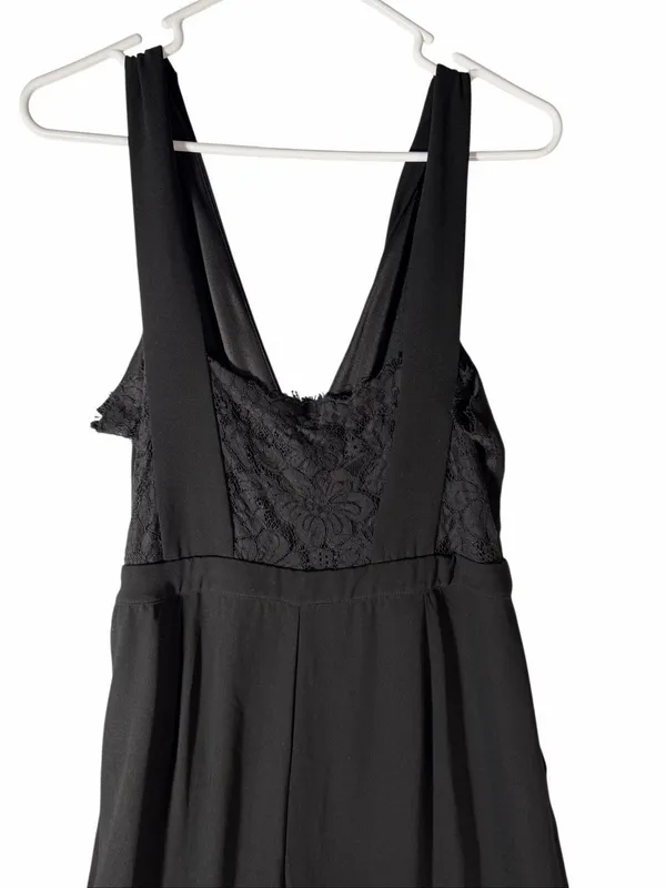 Lulus Kiska Black Lace Plunge V-Neck Wide Leg Jumpsuit Sleeveless Size Large - Image 7