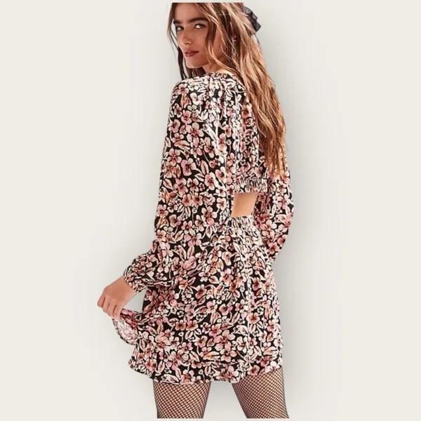 Free People Jael Printed Floral Mini Dress with Cutouts Size X-Small Small - Image 3