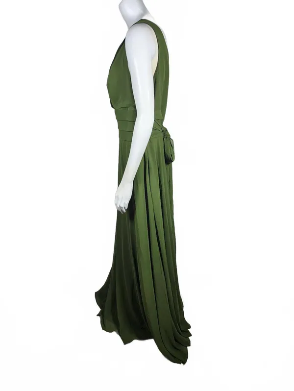 NWT Azazie Bianca Olive Green Sleeveless Maxi Slit Dress Size A12 - Image 4