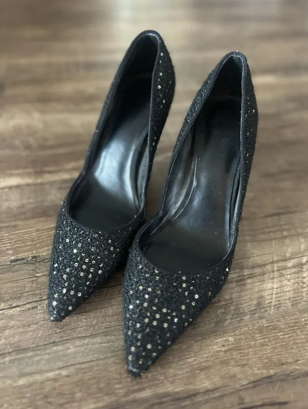 Ann Taylor Sequined Tweed Stiletto Pumps, Women’s Size 9, Black - Image 2