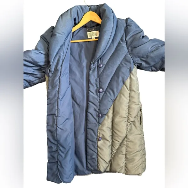 Quilted Down Puffer Coat Colorblock Oversized Collar Artwear Lagenlook VTG ILGWU - Image 5