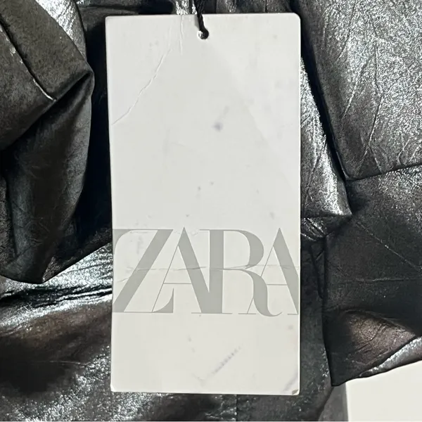 Zara Metallic‎ Silver Ruffle Off Shoulder Mini Dress NWT Size M Party Night Out - Image 5