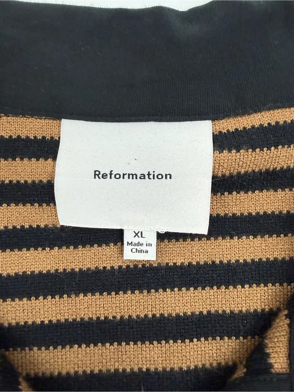 Reformation Anna Rugby Shirt Black And Tan Stripe Extra Large Crop Polo Sporty - Image 11