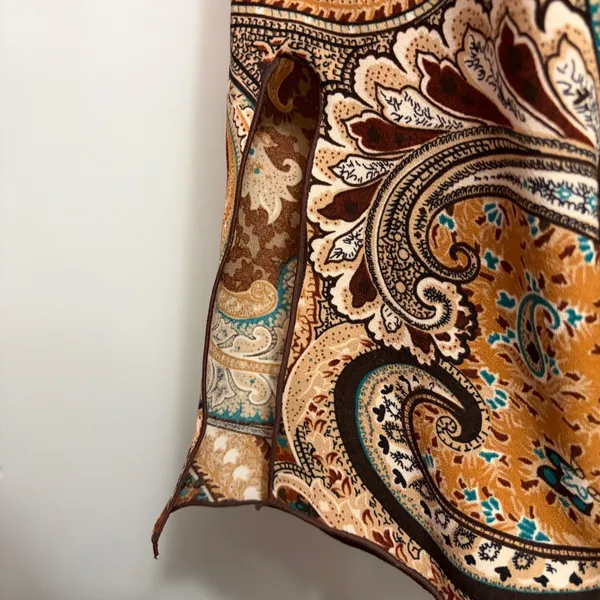 Giorgio Fiorlini Collection Tunic XL Brown Paisley Keyhole Lettuce Edge Boho - Image 3