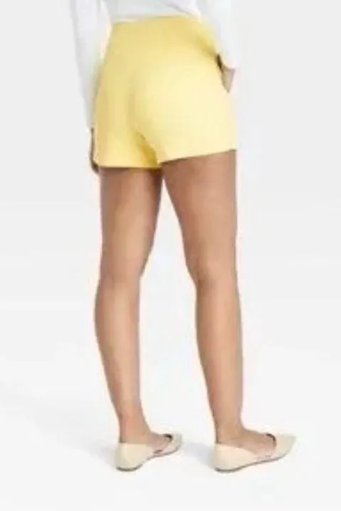 A New Day Bright Yellow Pleated Shorts High Rise Tailored Size 4 Pocket Like New - Image 2