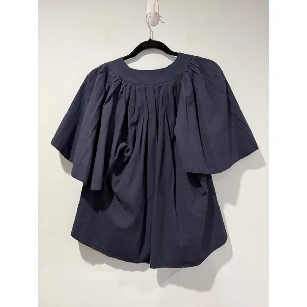 Pomander Place Finley Flutter Sleeve Top Womens XS Navy 100% Cotton Work Minimal - Image 2
