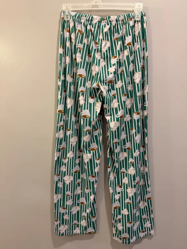 The Royal Standard Beignet Striped Print Drawstring Waist Pajama Pants Green and White - Image 5