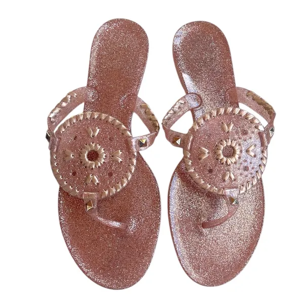 Jack Rogers Women's Pink and Rose Gold Sparkle‎ Georgica Jelly Sandal Size 9 - Image 2