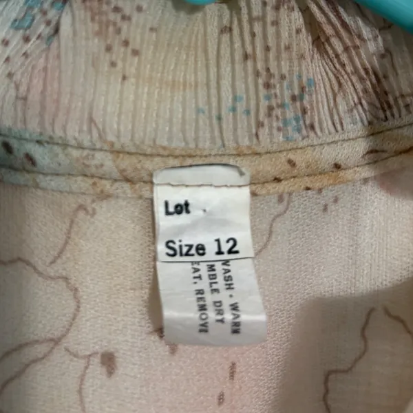 Vintage Midi Dress Cottagecore Floral Peach High Ruffle Neck‎ Button Front 12 - Image 7