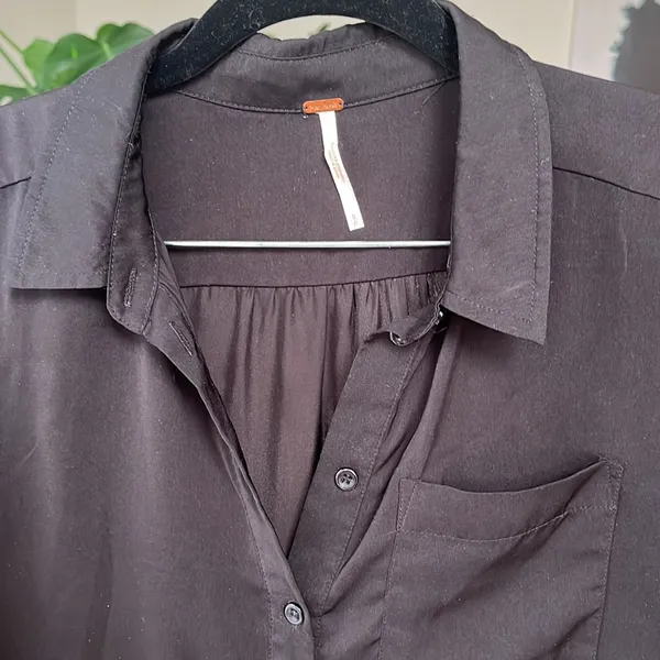 Free People Black Sheer Button-Up Blouse - Image 6