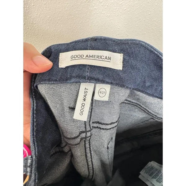 Good American Good Waist Skinny Jeans Velvet Side‎ Stripe Dark Wash Size 4/27 - Image 3