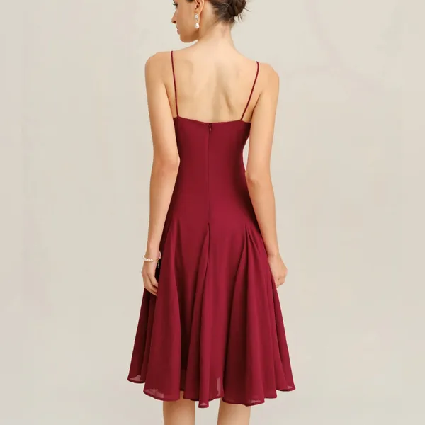 Rihoas Elegant Burgundy Spaghetti Strap Dress - Image 6