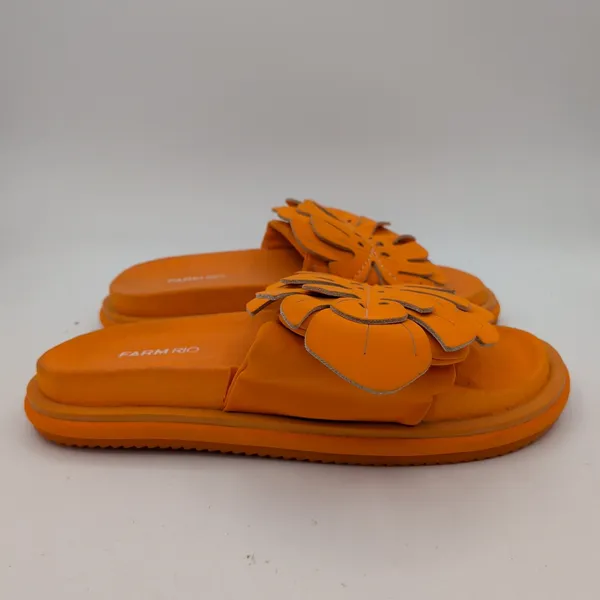 Farm Rio Orange Monstera Leaf Leather Platform Slide Sandals Womens‎ US 8 EU 39 - Image 2