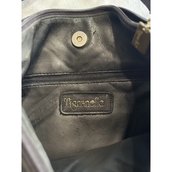 Tignanello Black Soft Leather Shoulder Bag/ Purse Remov Strap Logo Zip/Snap‎ - Image 4
