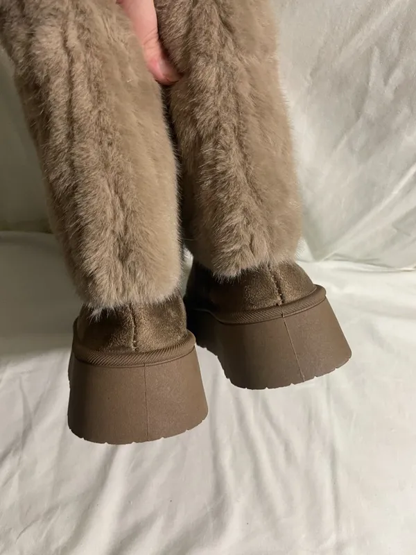 Women's Faux Fur Platform Winter Boots Brown Mid Calf Cozy Lined Size 38 - Image 6