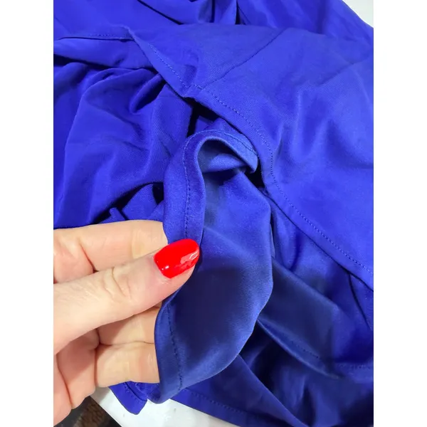 Karen Millen Royal‎ Blue Draped Ruched Bodycon Dress S Cage Neck Cocktail Glam - Image 8