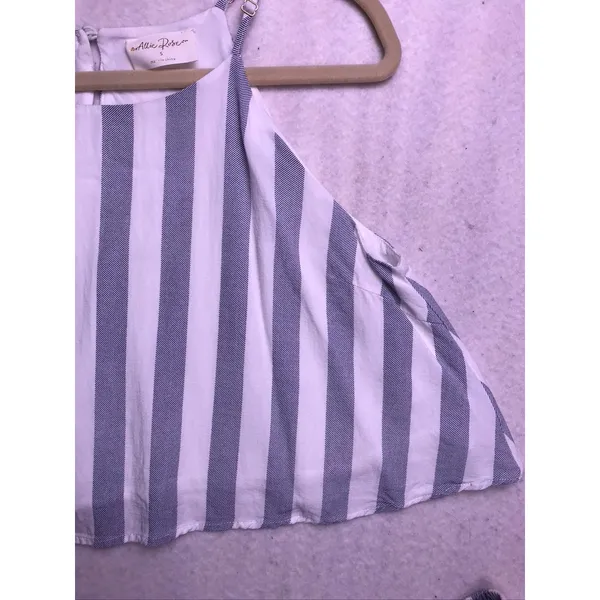 Allie Rose 2 Piece Set Women Small Blue White Striped Crop Top Pants AT5831 - Image 4
