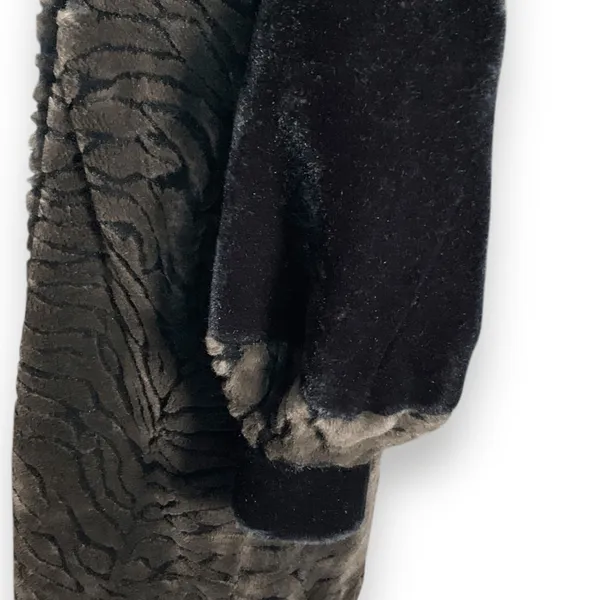 Vintage Faux Fur Zebra‎ Print Long Coat Oversized Collar Black Brown Small Glam - Image 9