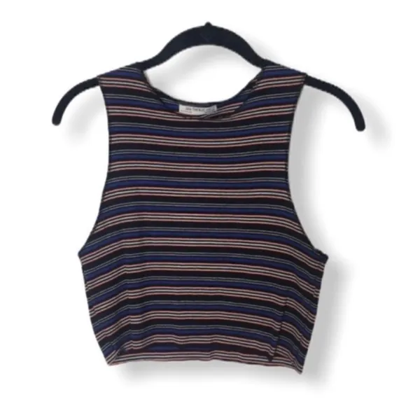 Zara Multicolor Ribbed Knit Striped Crop Top Size S Sleeveless Tank - Image 3