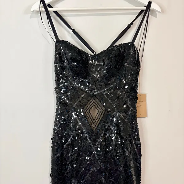 Mandalay Women’s Sleeveless Sequin Hi Low Formal Gown Dress Black Size 6 NWT - Image 2