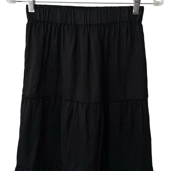 Saks Fifth Avenue 100% Linen Black Tiered Pull On Skirt Coastal Resort Travel XS - Image 3