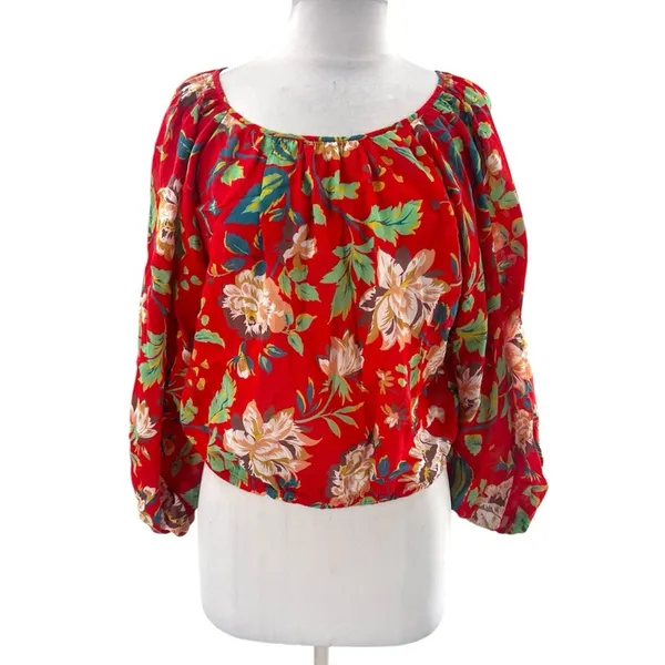 Anthropologie‎ Maeve Red Floral Lake House Top - Image 5