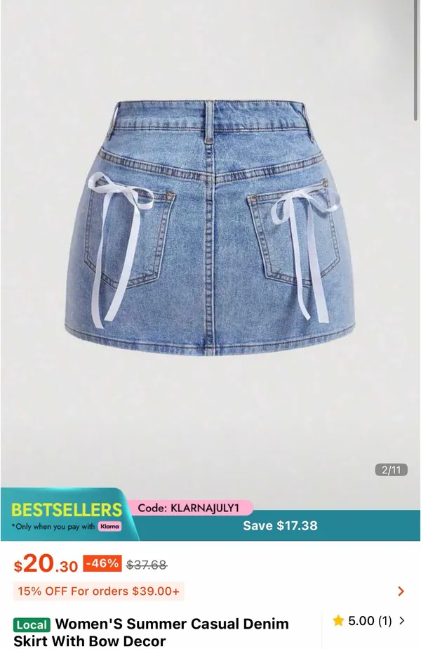 Shein Denim Skirt with Bows - Light Wash L - Image 2
