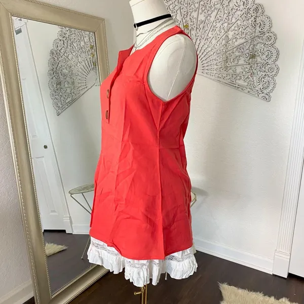 NWOT Coral Red Linen & Cotton Sleeveless Button Up Tank Top Blouse S - Image 3