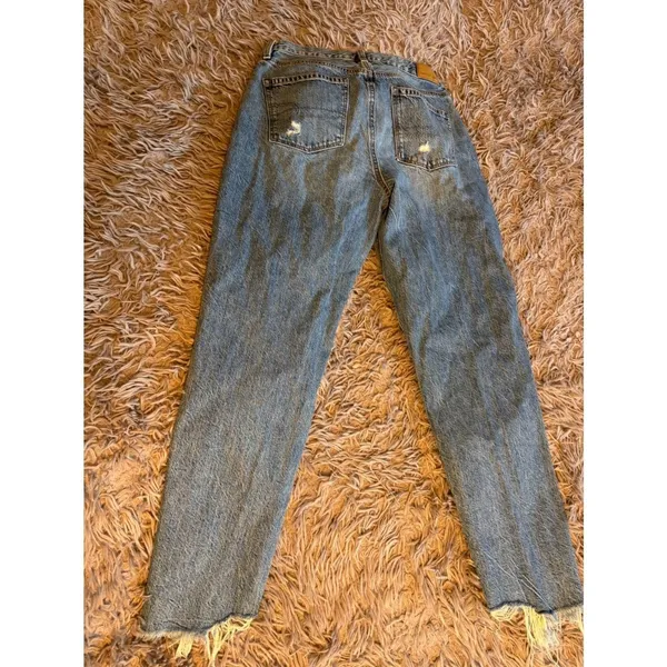 American Eagle Mom Jeans Womens 6‎ Long Blue Rigid Seam Front Raw Hem Distressed - Image 7
