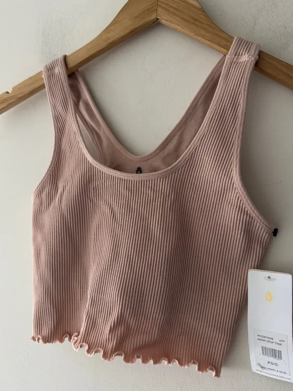 Spiritual Gangster Light Pink Ribbed‎ Amor Crop Tank Lined Shelf Bra - Image 3