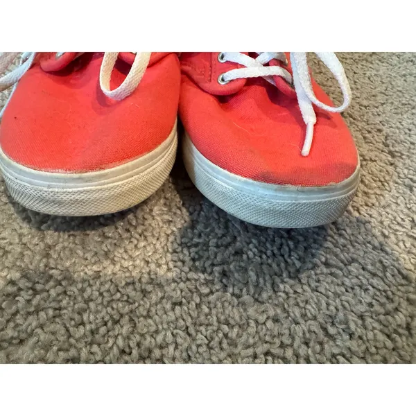 Vans Women’s 8.5 Red Coral Canvas Lace Up Sneakers Floral Lined - Image 5