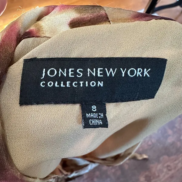 Jones New York Collection Silk Blend Wrap Dress Abstract‎ Print Taupe Plum Sz 8 - Image 6