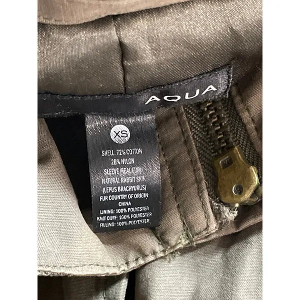 Aqua Genuine Rabbit Fur Long Sleeve Stand Collar Utility Parka Coat Jacket Sz XS - Image 5