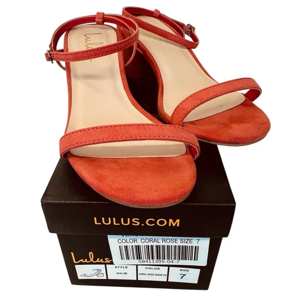 Lulus Julie Color Coral Rose Suede Ankle Strap Block Heels Sandals Size‎ 7 - Image 11