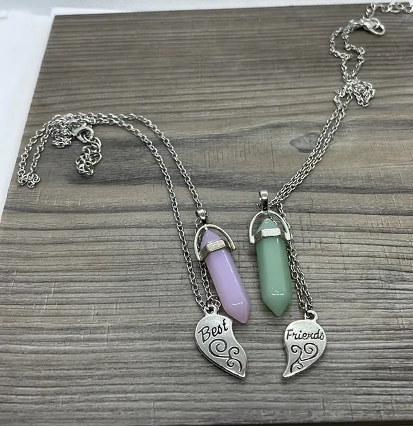 Silver Heart Best Friend Crystal Stone Necklaces - Image 4