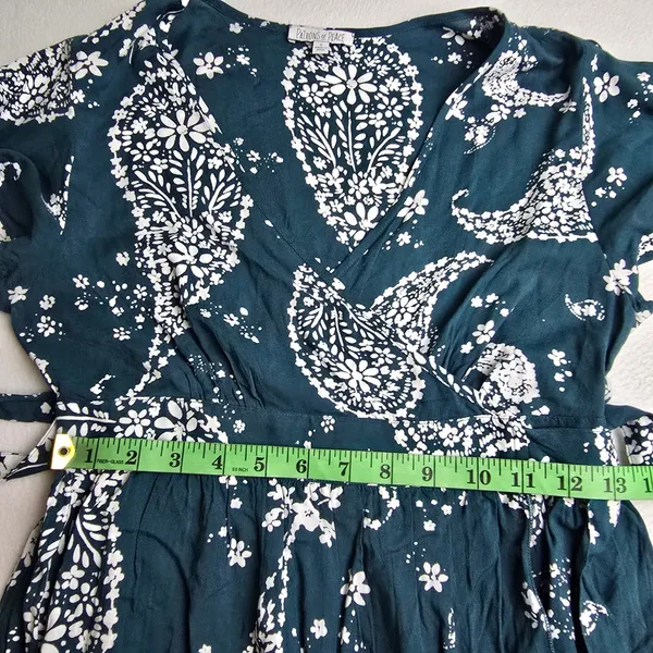 Patrons of Peace‎ Teal Paisley Faux Wrap Maxi Dress Short Sleeve Small J2083F58 - Image 9