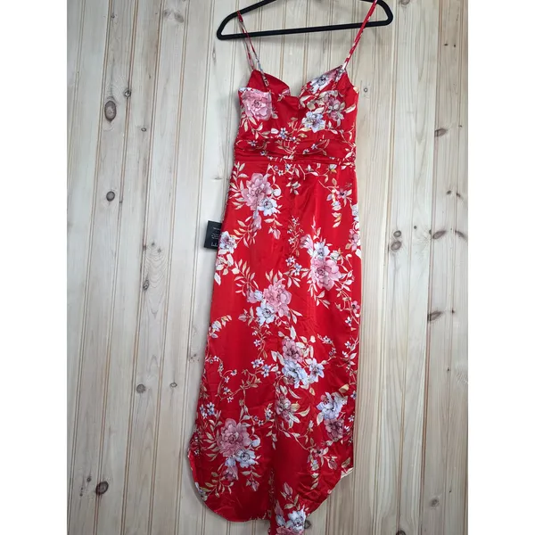 NWT Lulus My Favorite Day Red Floral Print Tulip Skirt Midi Dress Party Size XS - Image 6